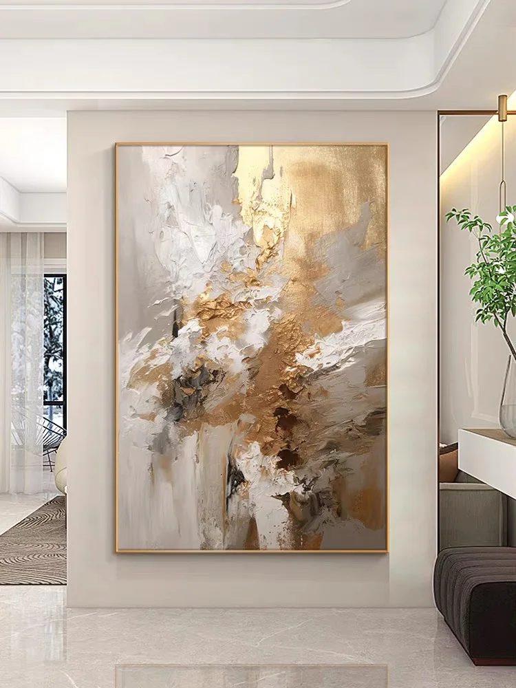 Gold Foil & Gray Textured Painting - Image 2