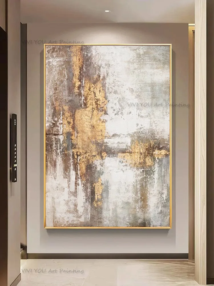 Gold Foil & Gray Textured Painting - Image 4