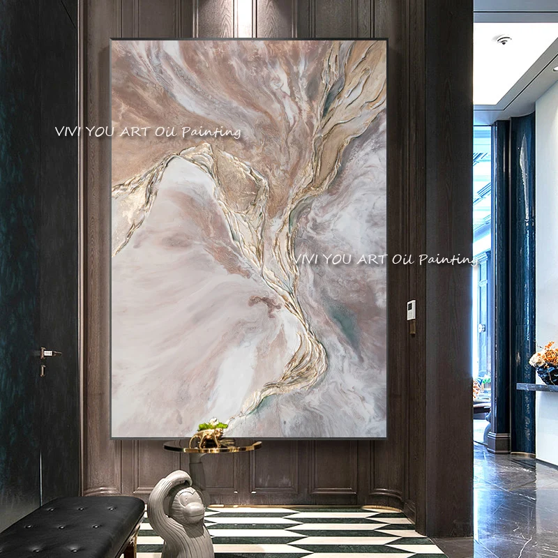 Gold Foil & Gray Textured Painting - Image 3
