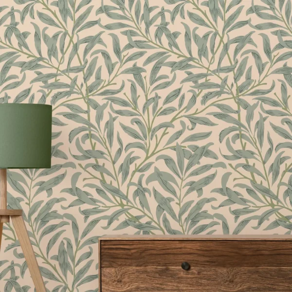 Green Leaf Wallpaper on Beige
