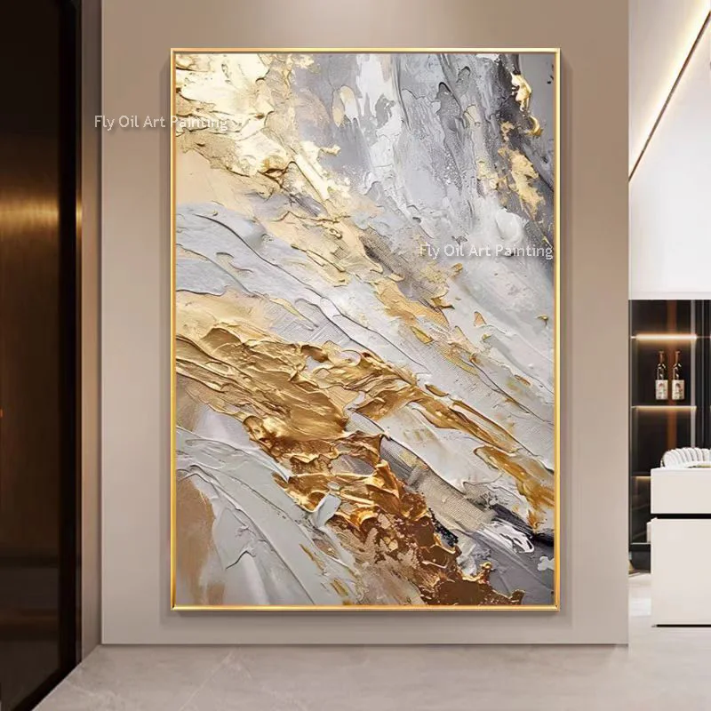 Gold Foil & Gray Textured Painting