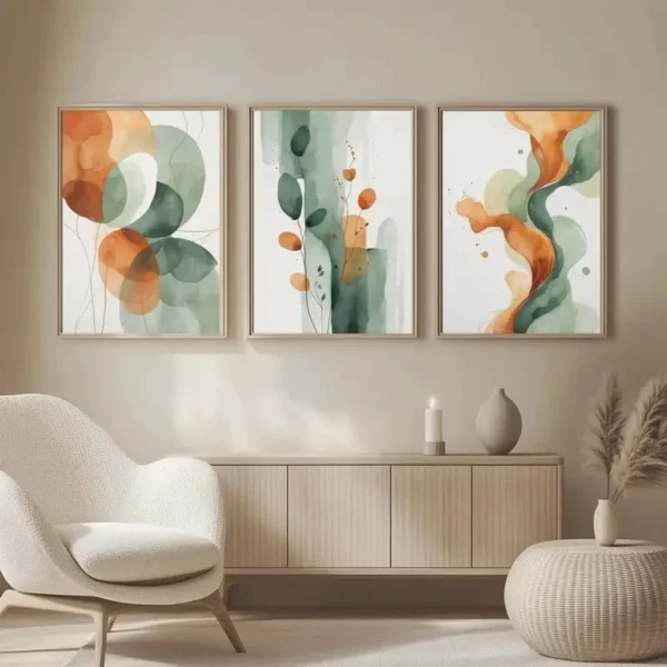Terracotta & Sage Abstract Print Set of 3