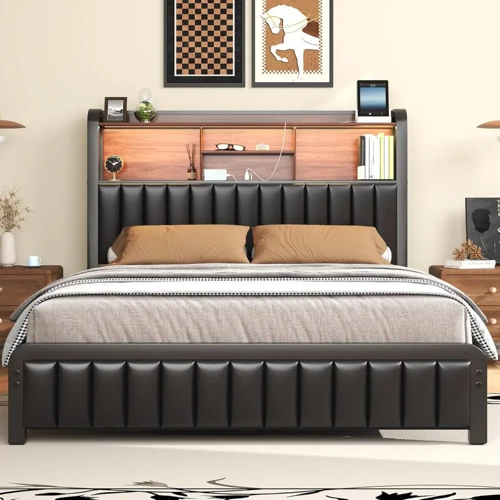 Storage Headboard Bed Frame with LED - Image 7