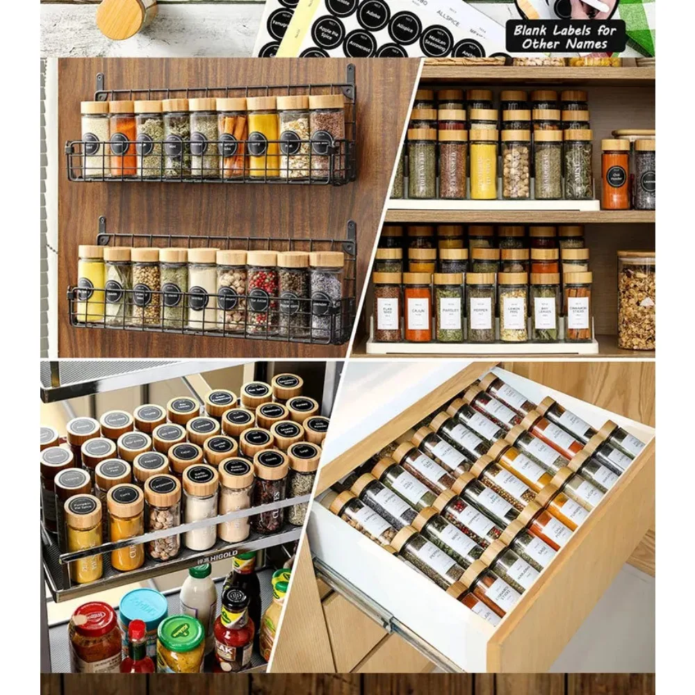Glass Spice Jars with Bamboo Lids, Set of 12 - Image 5