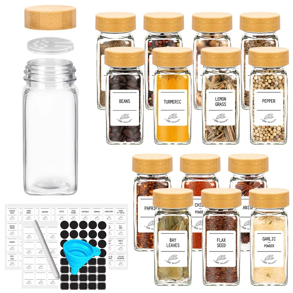 Glass Spice Jars with Bamboo Lids, Set of 12 - Image 2