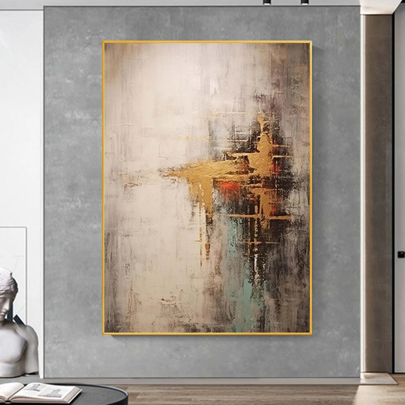 Gold Foil & Gray Textured Painting - Image 7