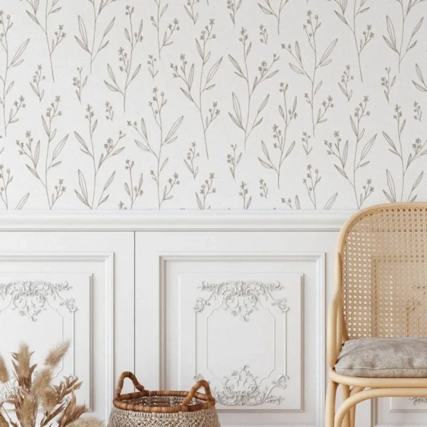 Minimal Floral Wallpaper in Beige