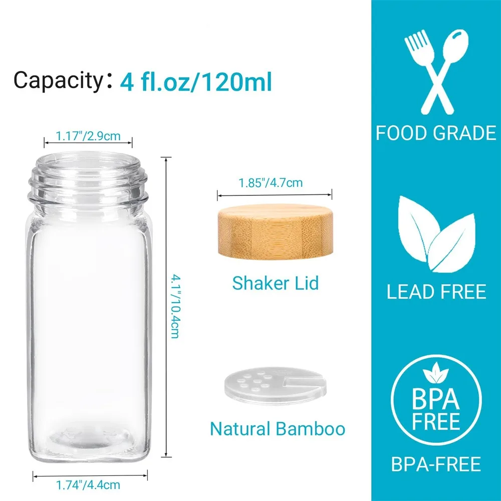 Glass Spice Jars with Bamboo Lids, Set of 12 - Image 7