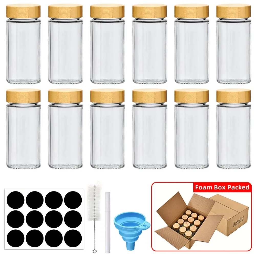 Glass Spice Jars with Bamboo Lids, Set of 12 - Image 6