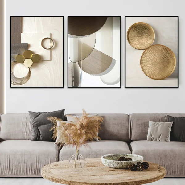Beige & Gold Geometric Canvas Print Set of 3