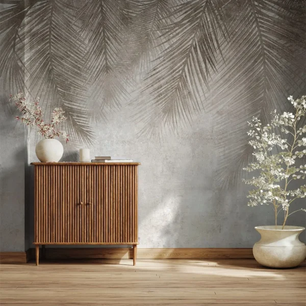 Neutral Palm Leaves Wall Mural