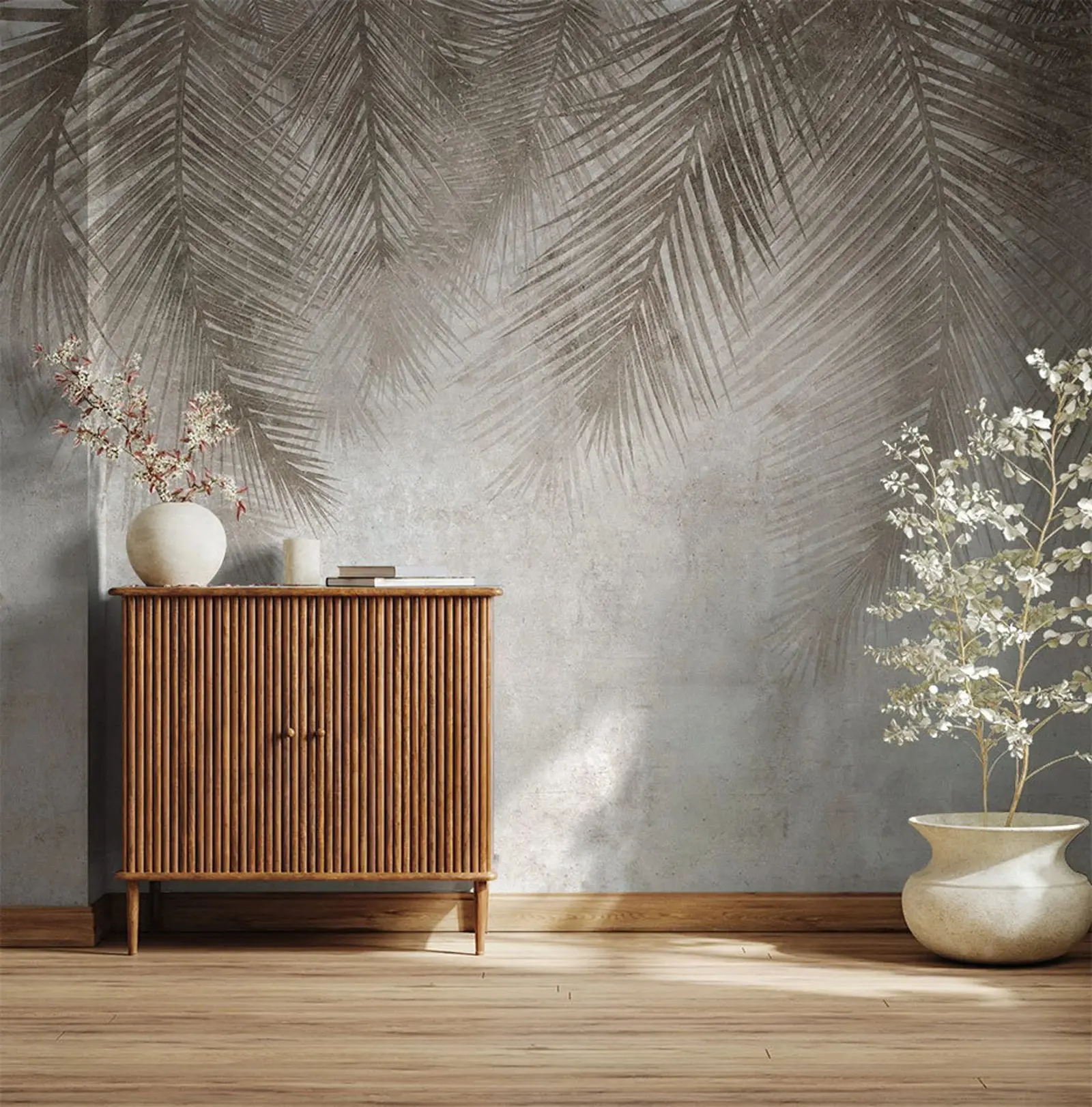 Neutral Palm Leaves Wall Mural