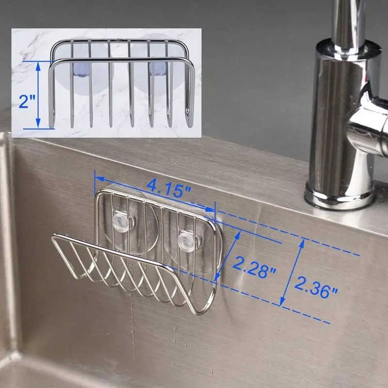Sponge Holder For Kitchen Sink, Stainless Steel Suction Cup Sponge Caddy Kitchen Supplies Wall Mounted Sink Kitchen Organizer - Image 6