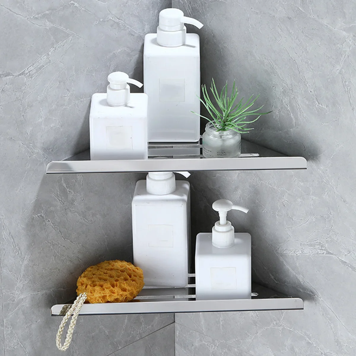 Bathroom Shelf Corner Shower Shelf No Drilling 304 Stainless Steel Corner Organizer Storage Heavy-Duty Hollow Shampoo Rack - Image 2