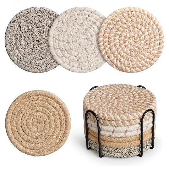 Woven Rope Coasters with Holder, Set of 8 - Image 9