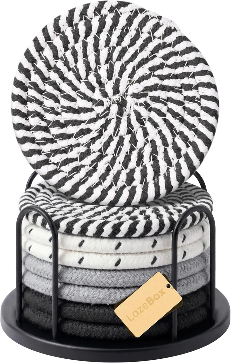 Woven Rope Coasters with Holder, Set of 8 - Image 11