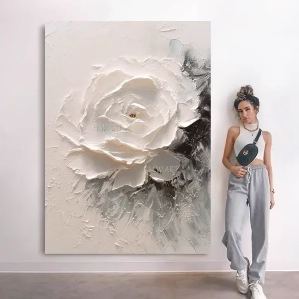 White Sculpted Flower Canvas