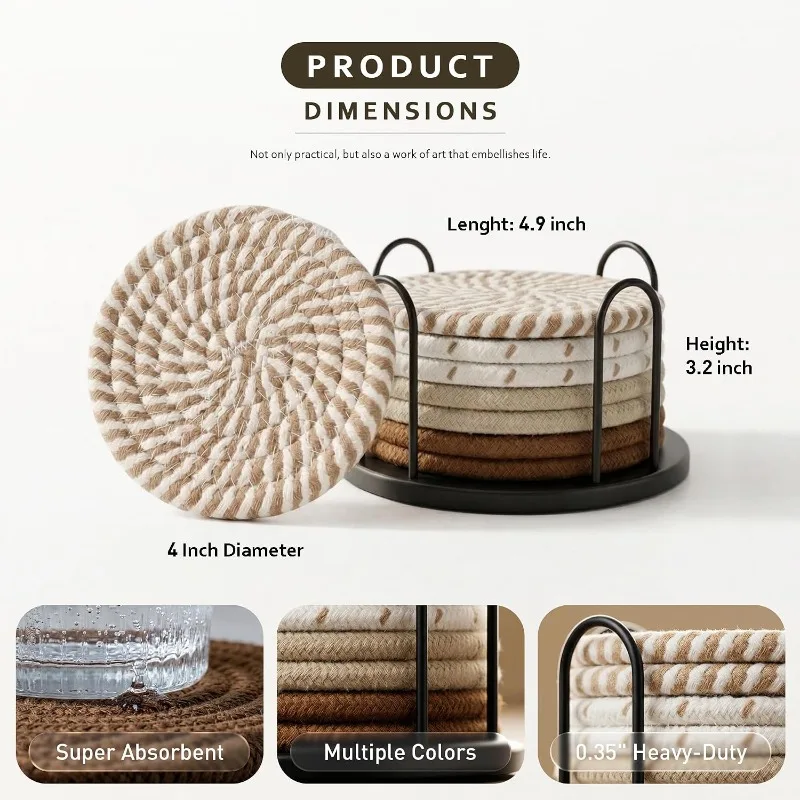 Woven Rope Coasters with Holder, Set of 8 - Image 5