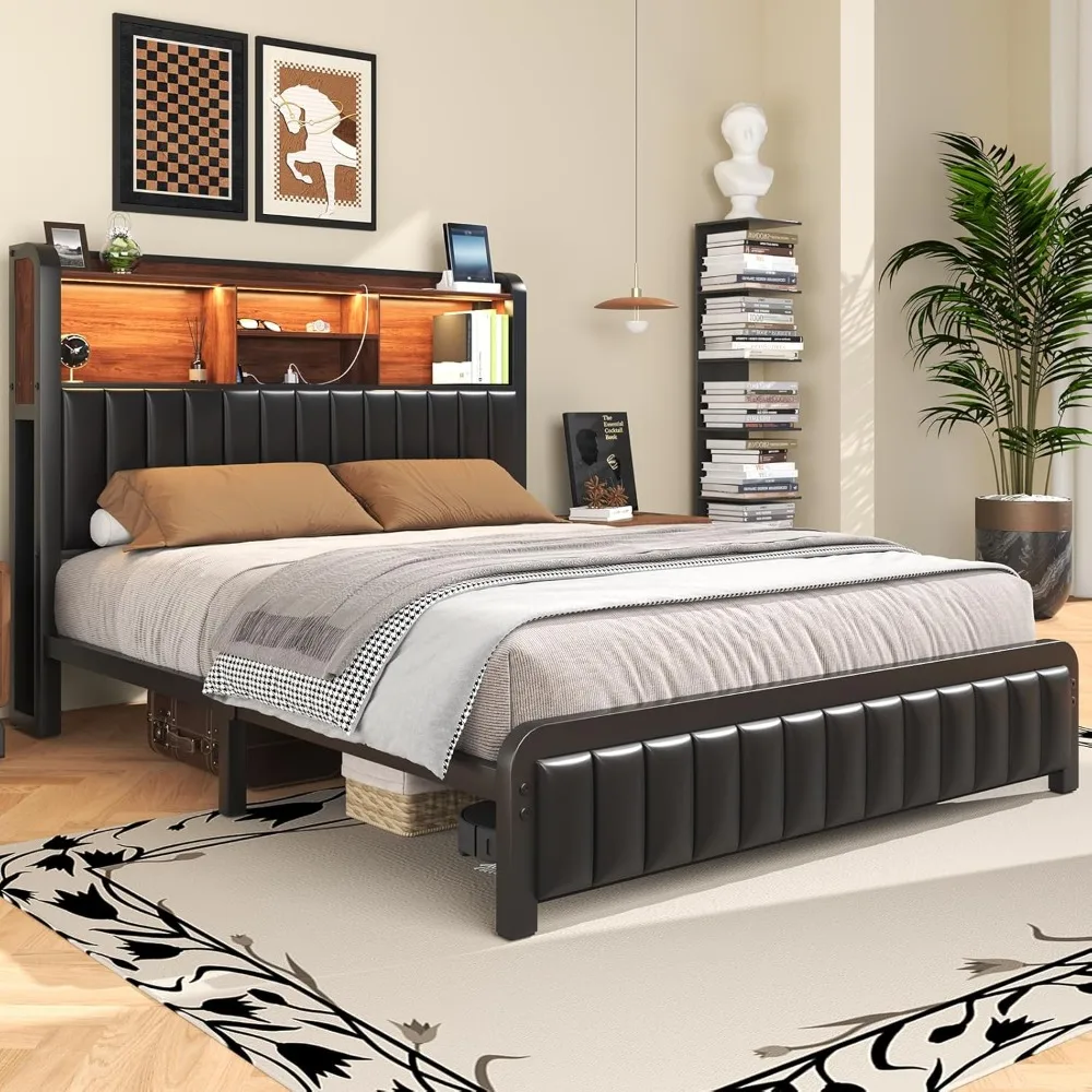 Storage Headboard Bed Frame with LED - Image 3