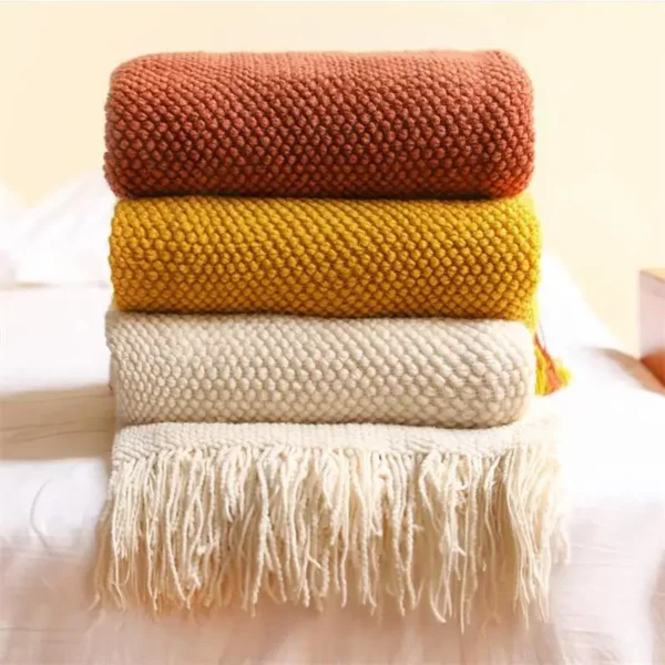 Knit Throw Blanket with Tassels