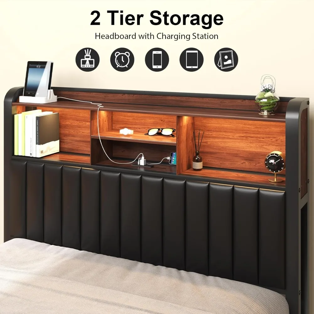 Storage Headboard Bed Frame with LED - Image 6