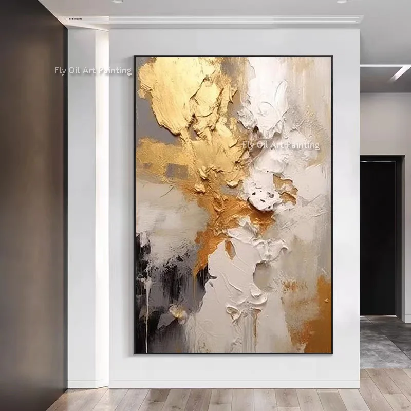 Gold Foil & Gray Textured Painting - Image 5