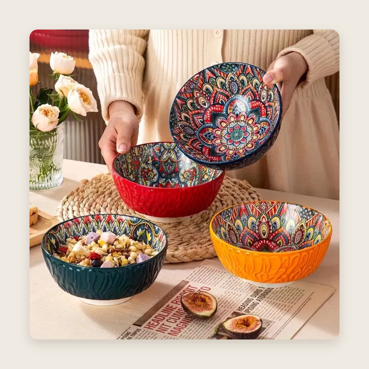 Bohemian Pasta & Cereal Bowls, Set of 4