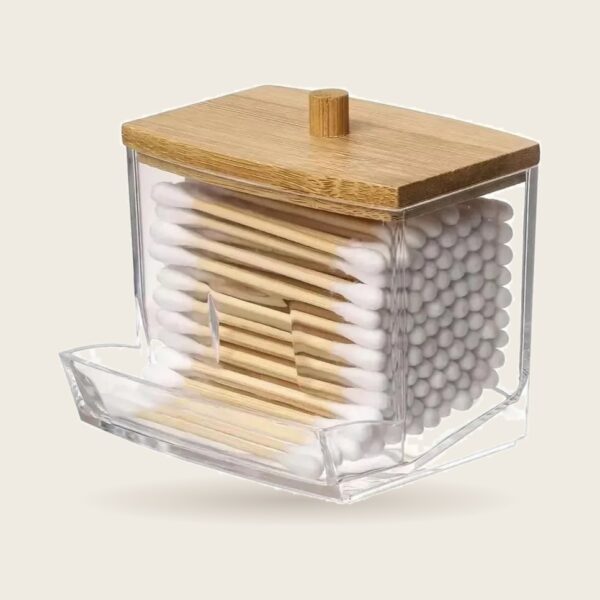 Cotton Swab Holder with Bamboo Lid