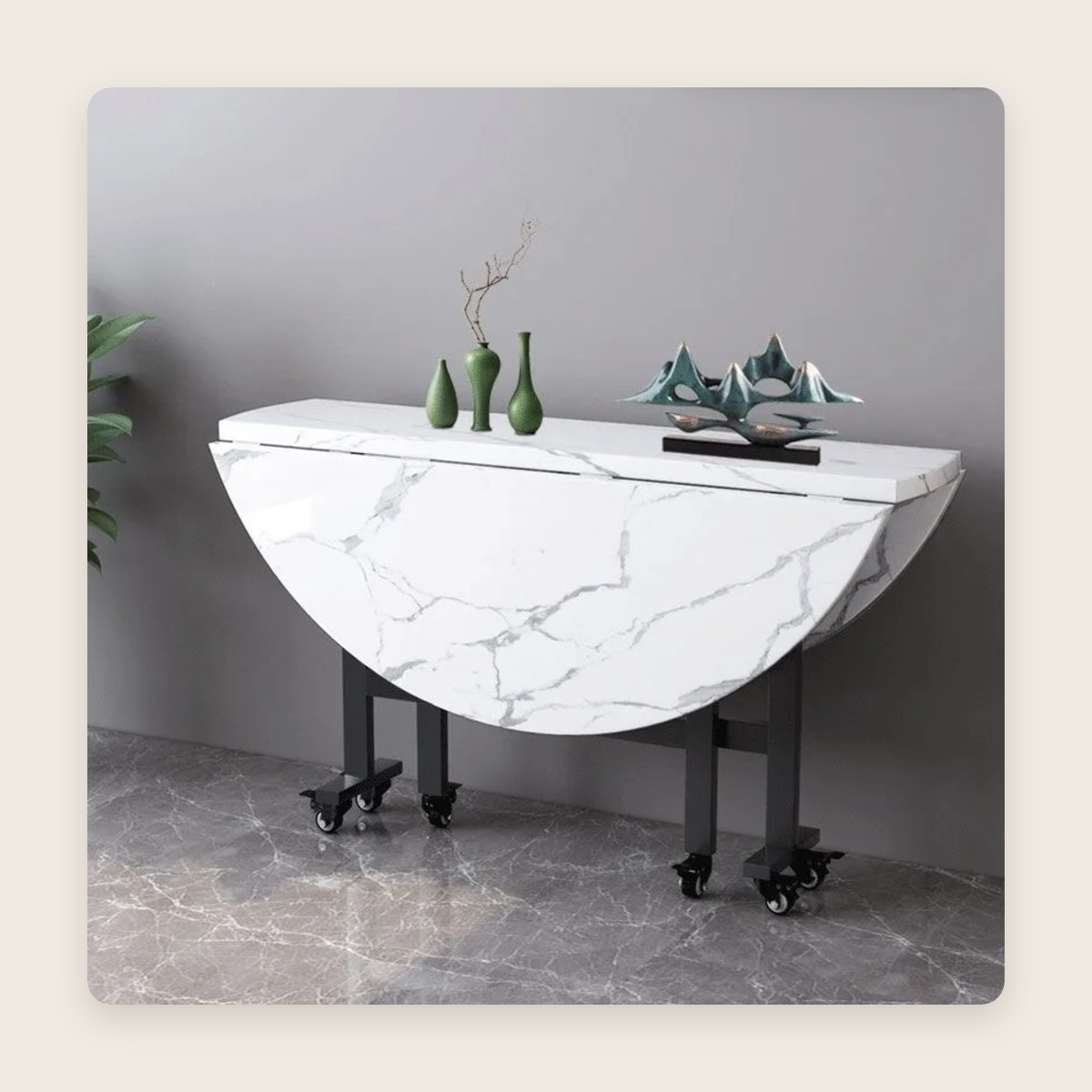 Folding Round Dining Table on Wheels