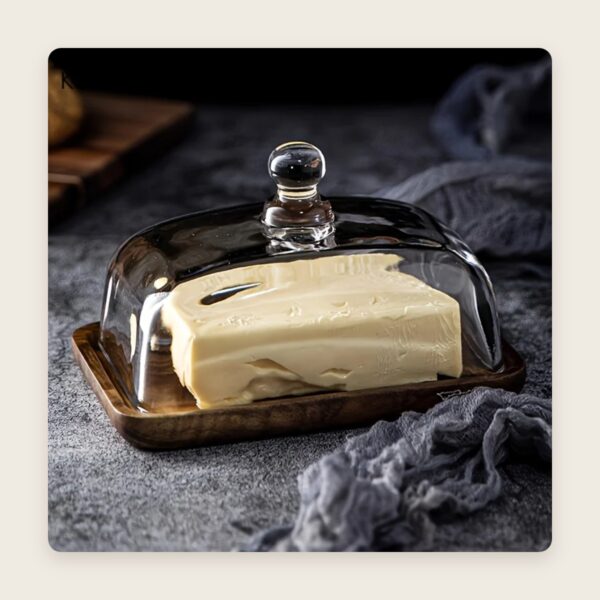 Glass-Dome Butter Dish on Bamboo