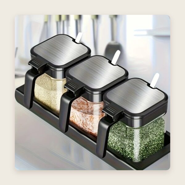 Glass Spice Jars with Spoons, Set of 3