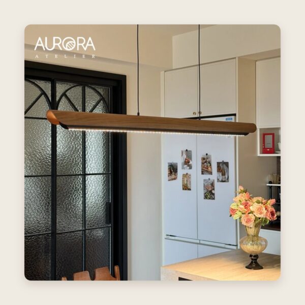 Long Wooden Linear Pendant Light