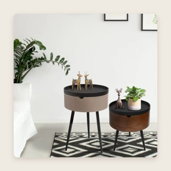 Round Side Table with Storage Barrel