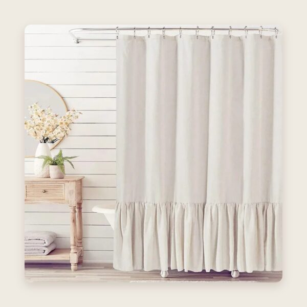 Ruffled Linen-Look Shower Curtain